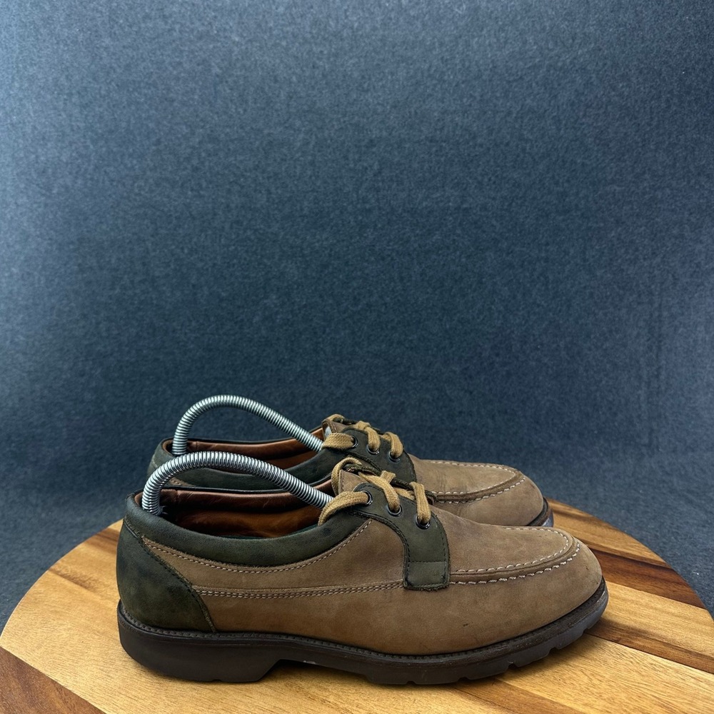 Allen Edmonds Roanoke Brown Green Leather Lace Up Boat Shoes Vibram Mens 9AA